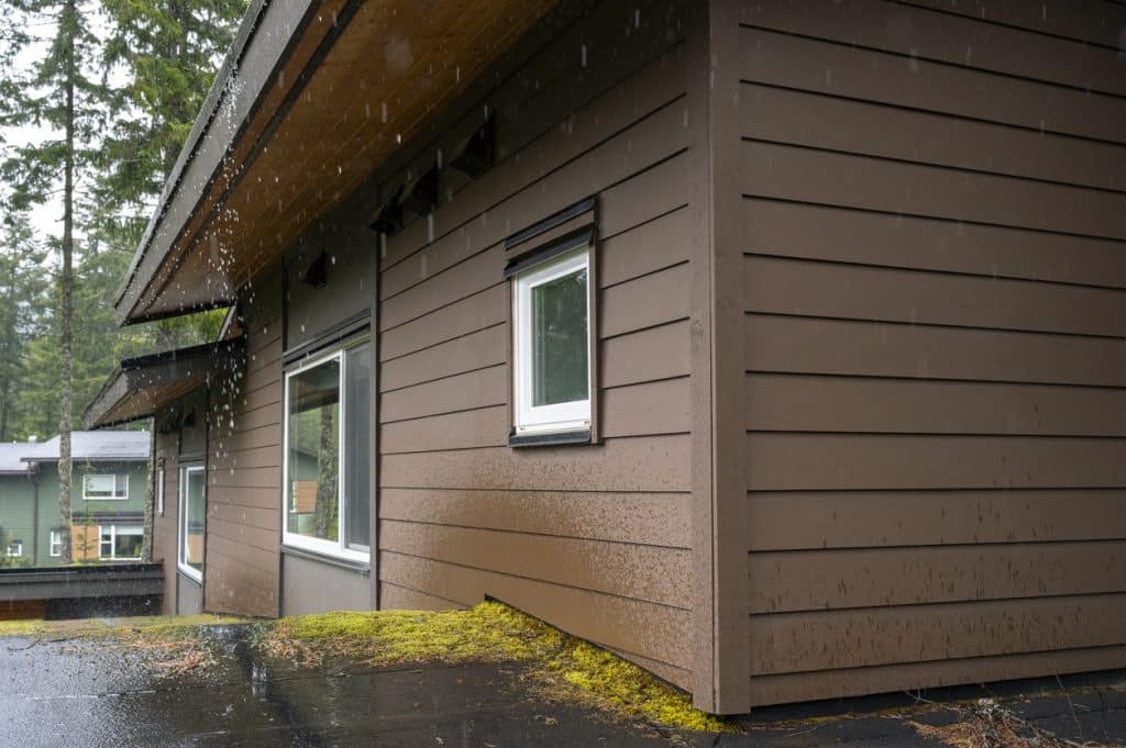 Rainy day outside a residential building